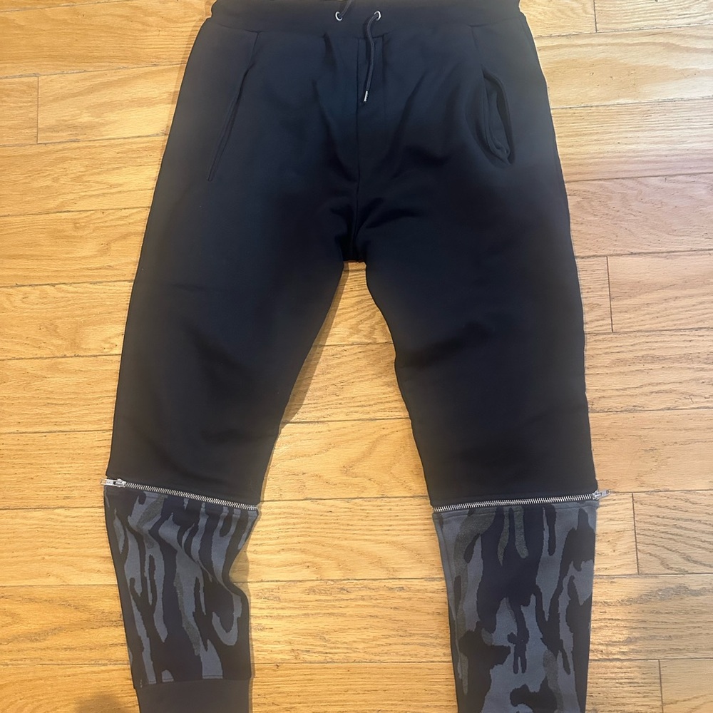 Black Men's Jogger Sweatpants with Camo Knee Panels
